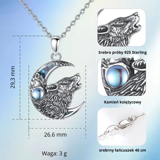 Wisiorek wilk i księżyc ze srebra 925 sterling