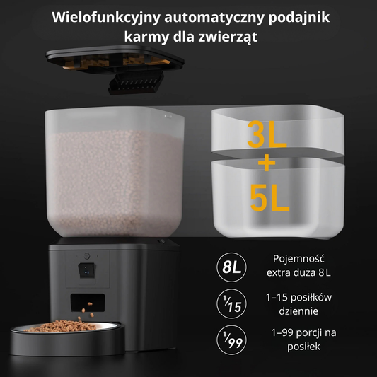 8 L Inteligentny Automatyczny Podajnik Karmy dla Kota z Kamerą 1080 p i WiFi