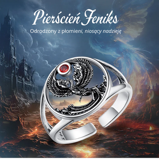 Eegulowany pierścionek i naszyjnik z motywem feniksa, srebro próby 925, zestaw biżuterii vintage dla kobiet i mężczyzn