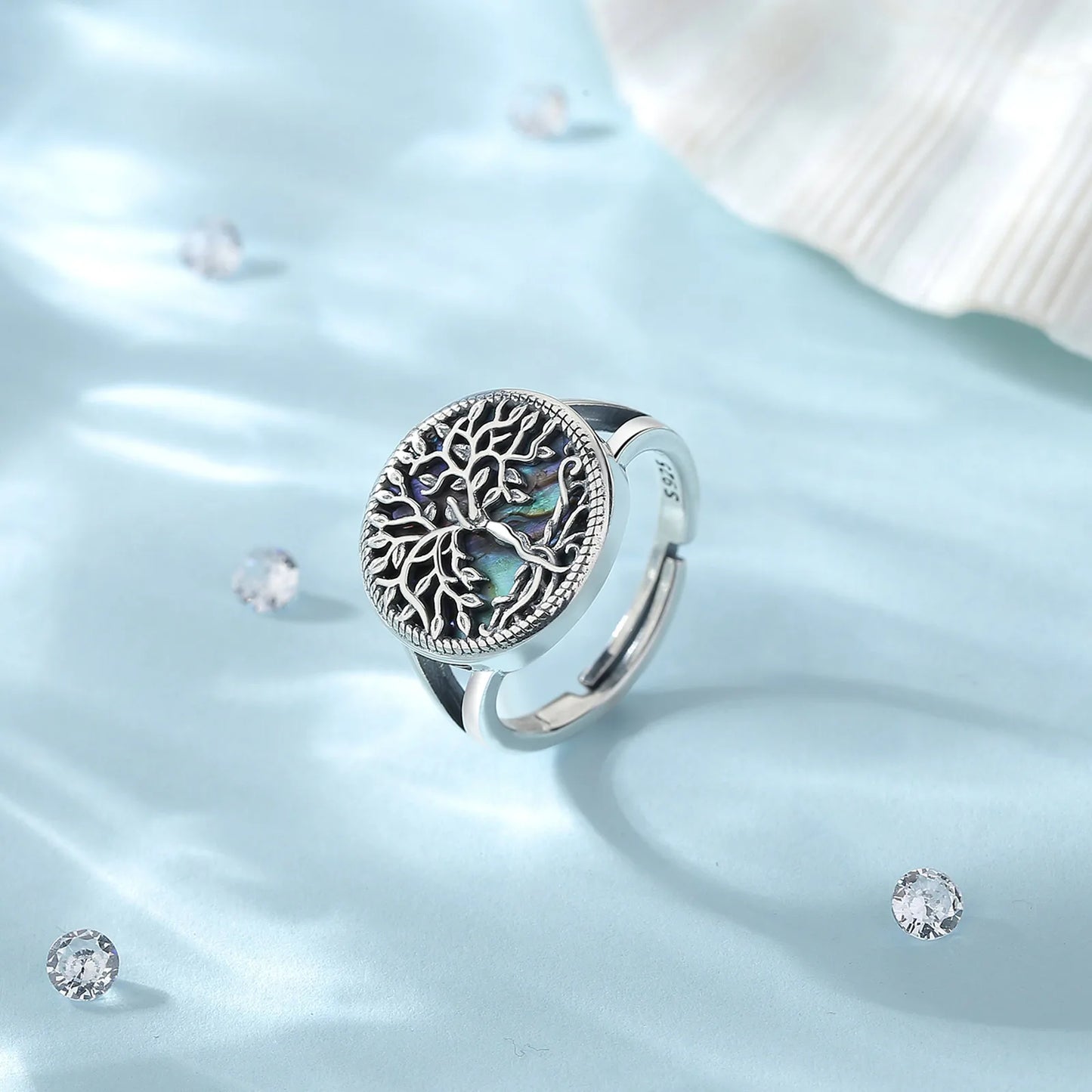 925 Sterling Silver Adjustable Tree of Life Ring