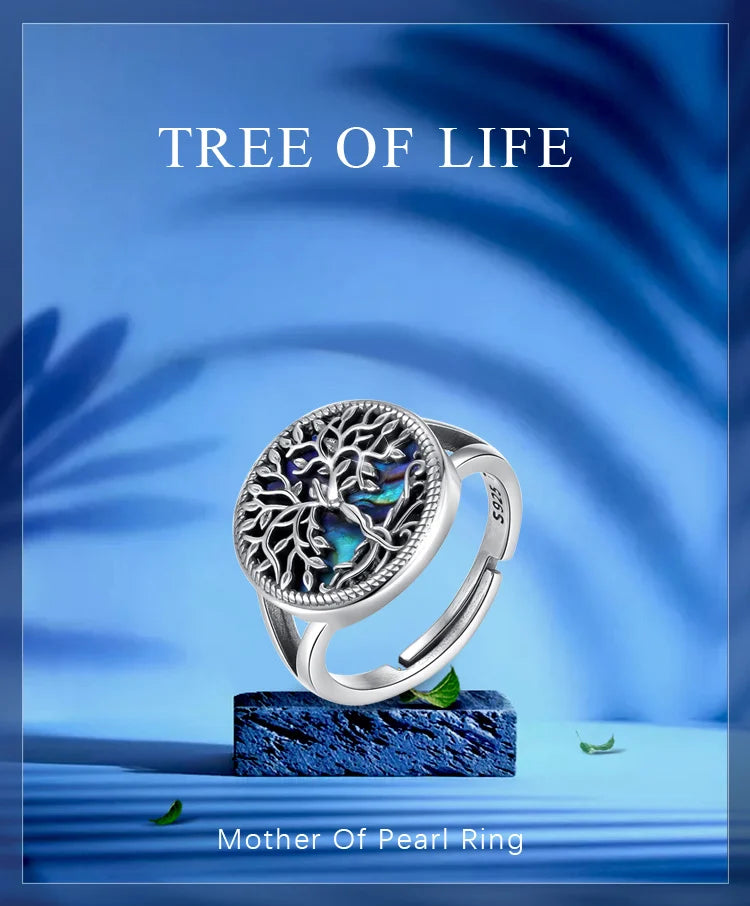 925 Sterling Silver Adjustable Tree of Life Ring