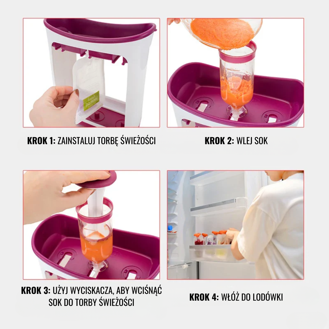 Stacja do wyciskania uzupełniających pokarmów dla niemowląt