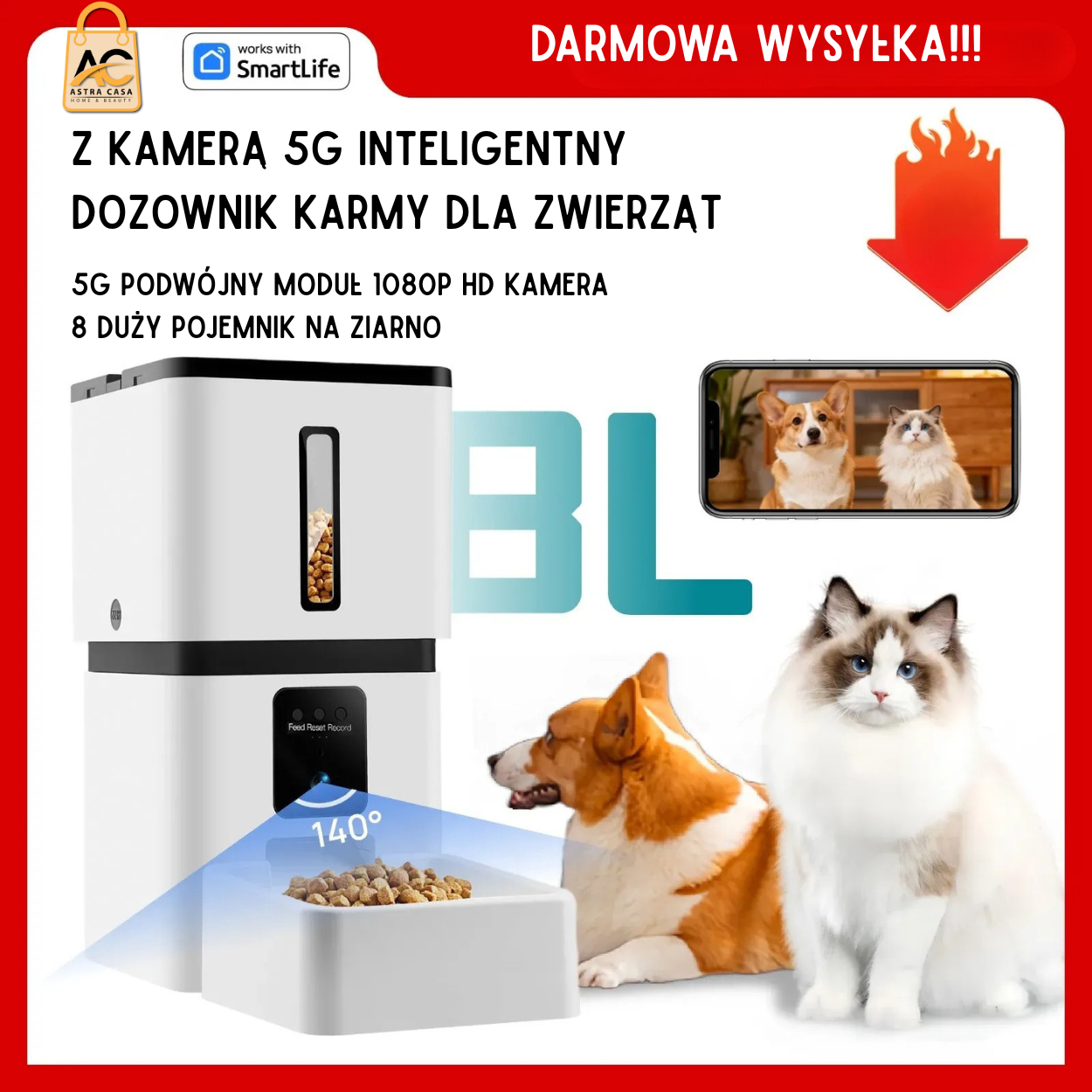 Automatic Smart Food Dispenser with HD Camera WiFi