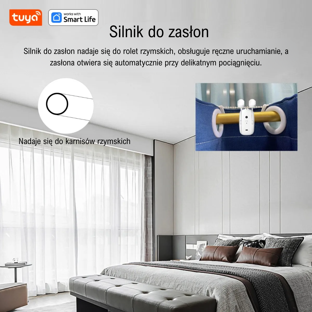 Tuya Smart Curtain Robot – Bluetooth, sterowanie aplikacją, Pull-to-Start, udźwig 8 kg