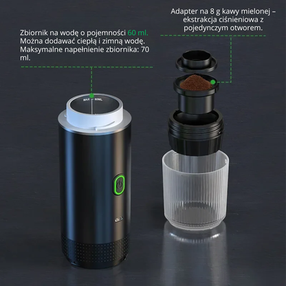 Bezprzewodowy, elektryczny, przenośny ekspres do kawy 3-w-1 – Espresso – Dolce Gusto – Nespresso