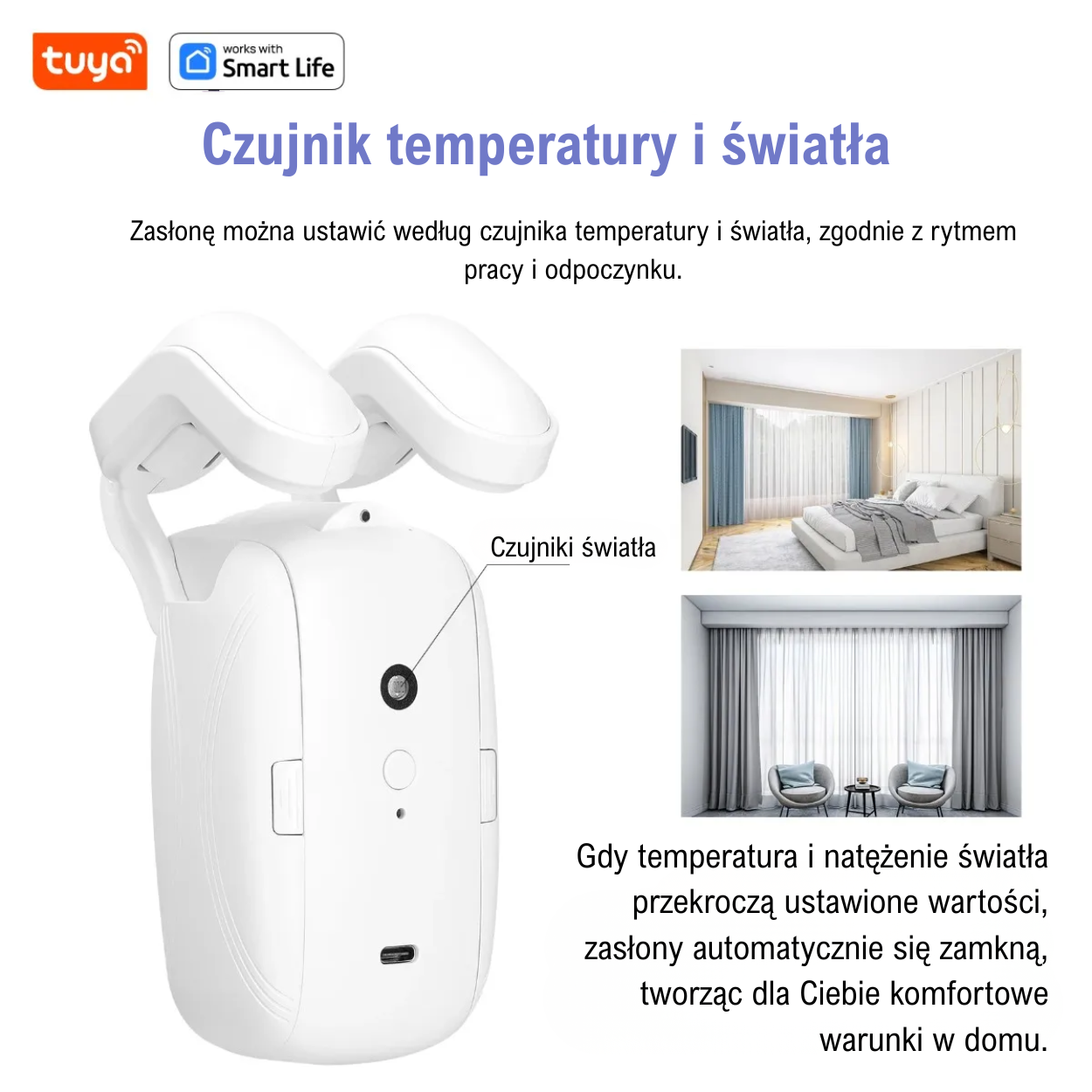 Tuya Smart Curtain Robot – Bluetooth, sterowanie aplikacją, Pull-to-Start, udźwig 8 kg
