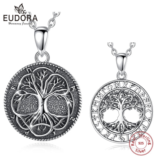 925 Sterling Wisząca zawieszka Drzewo Życia ze srebra z runami Elder Futhark