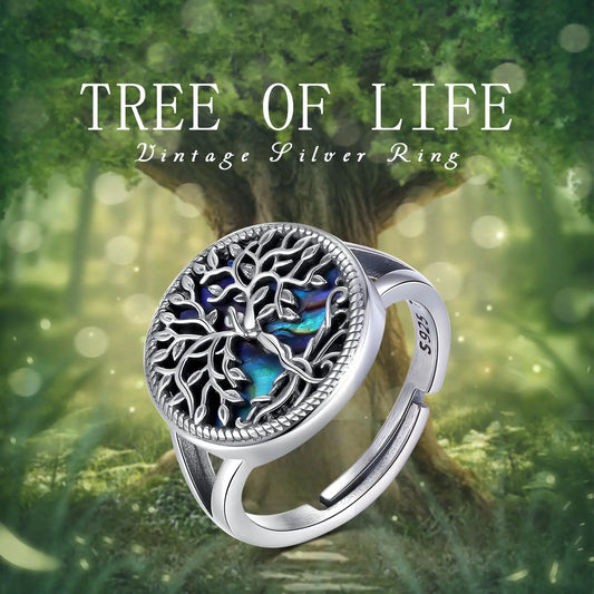 925 Sterling Silver Adjustable Tree of Life Ring