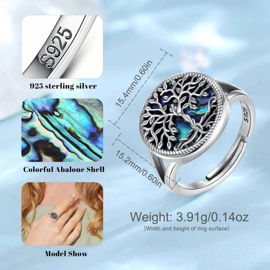 925 Sterling Silver Adjustable Tree of Life Ring