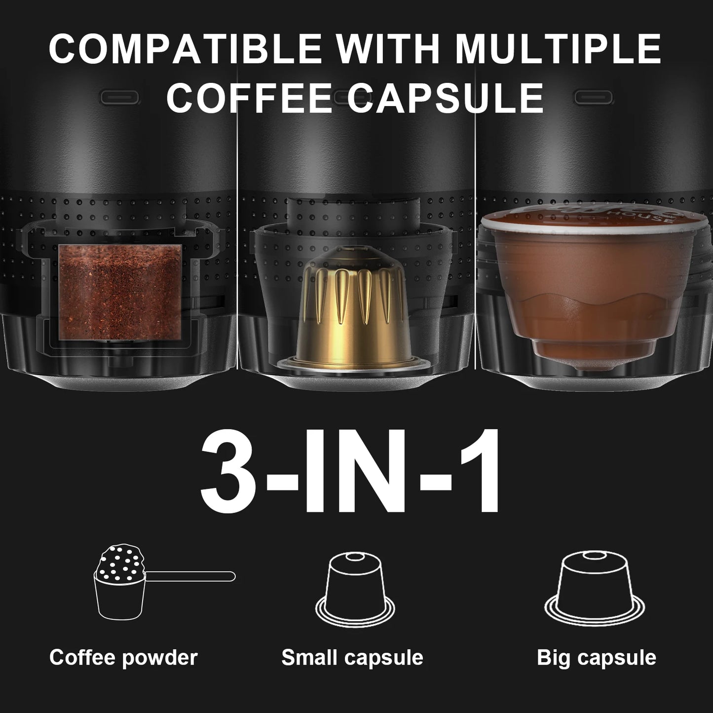 Wireless Electric Portable  Coffee Machine 3-in-1 Espresso - Dolce Gusto - Nespresso