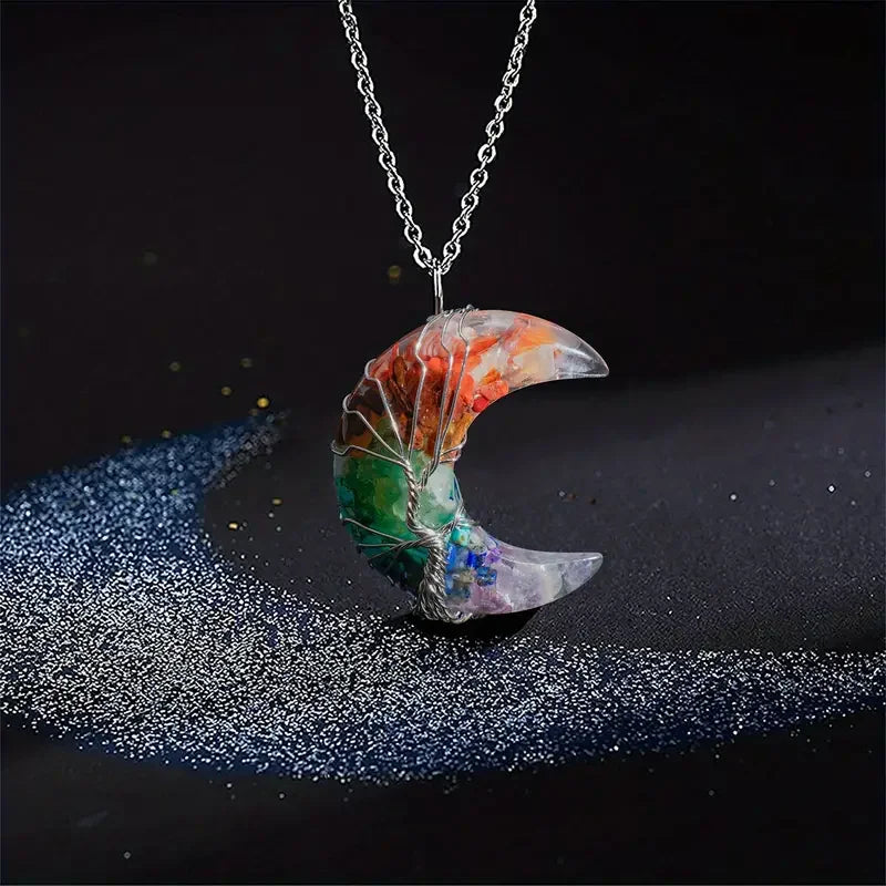 7-Chakra-Kristallkette mit Lebensbaum-Anhänger
