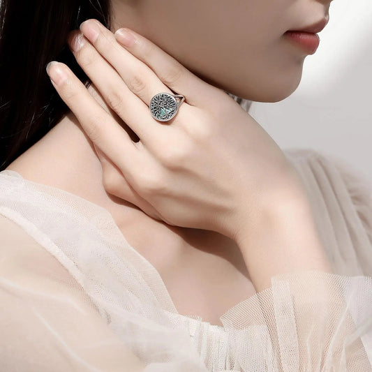 Regulowany pierścionek z srebra z motywem Drzewa Życia