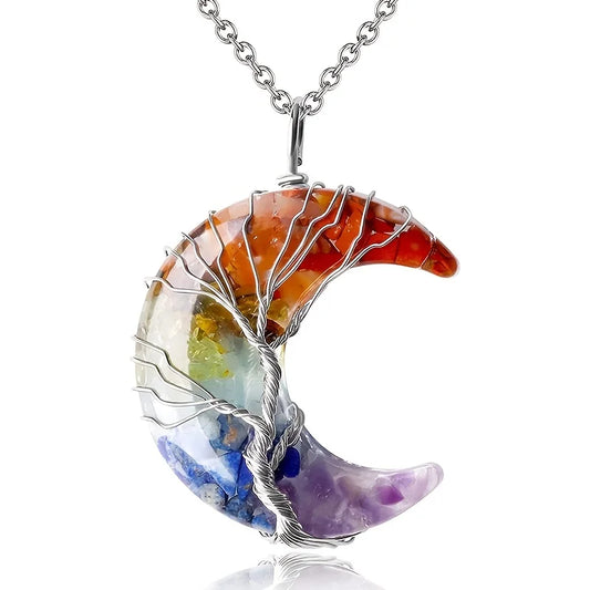 7-Chakra-Kristallkette mit Lebensbaum-Anhänger
